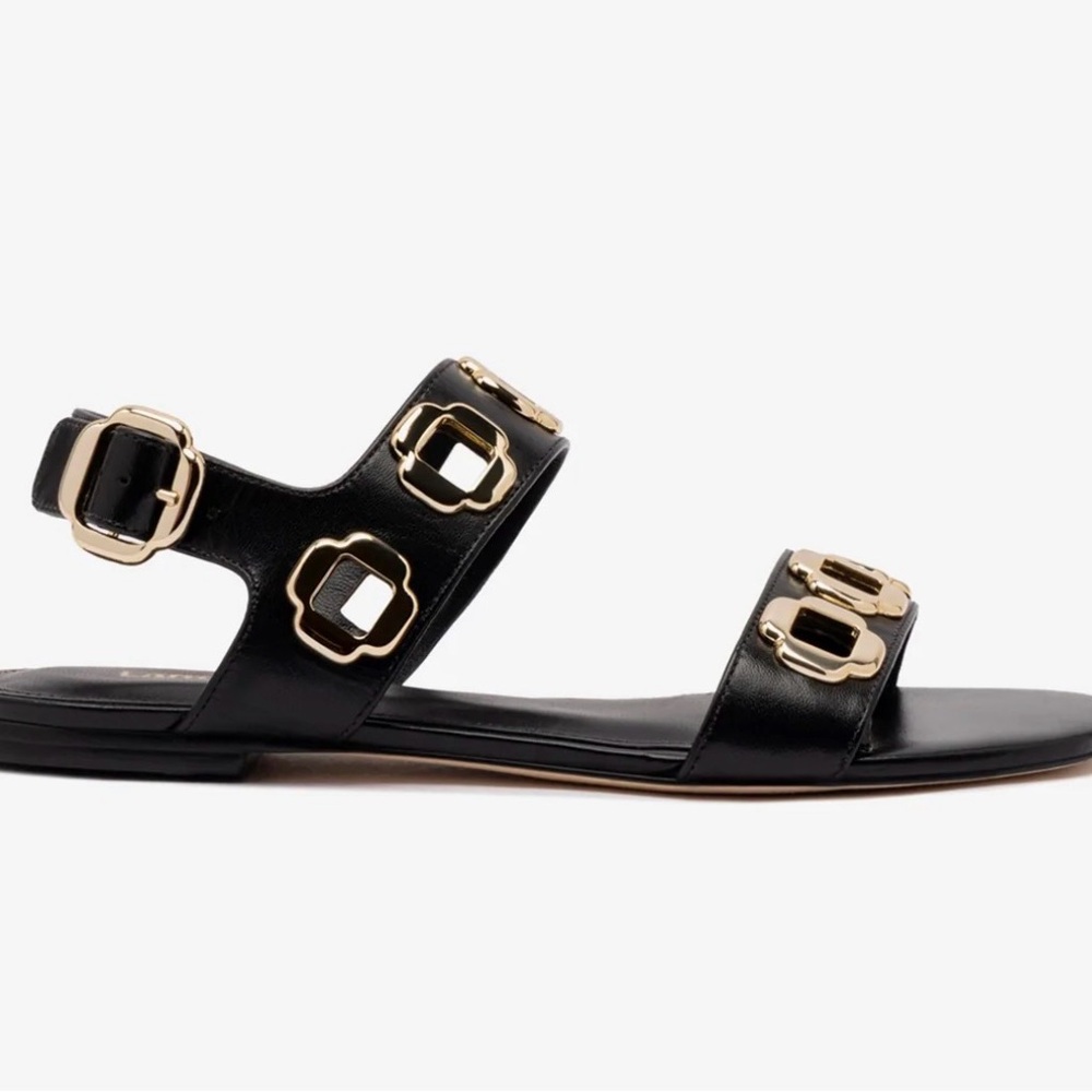 Larroude Milan Flat Sandals Black